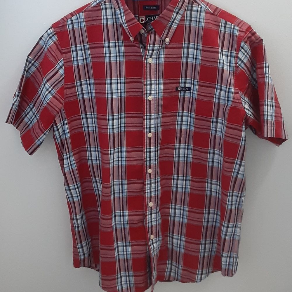 Chaps Easy Care Plaid Short Sleeve Button-down Size Large